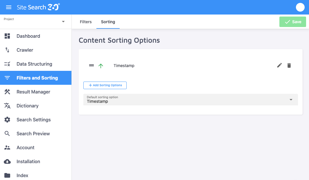Manage your data points and content sorting options with Site Search 360
