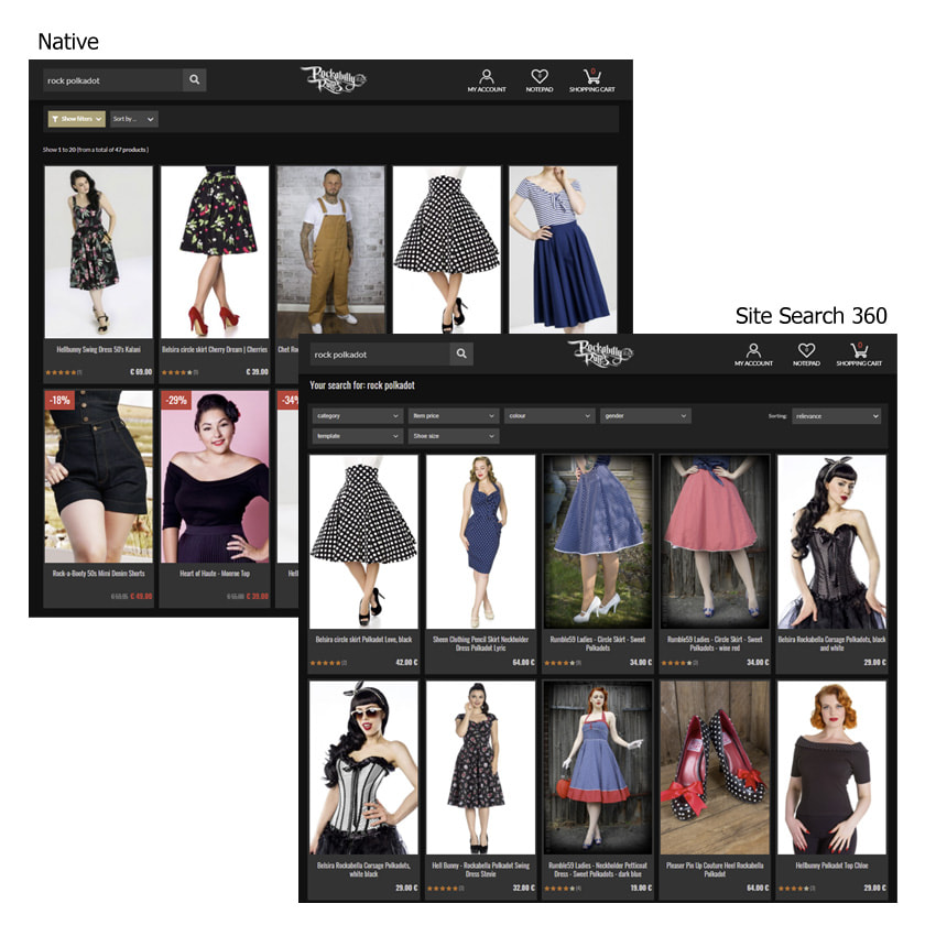 Die Standardsuche im Vergleich zu Site Search 360